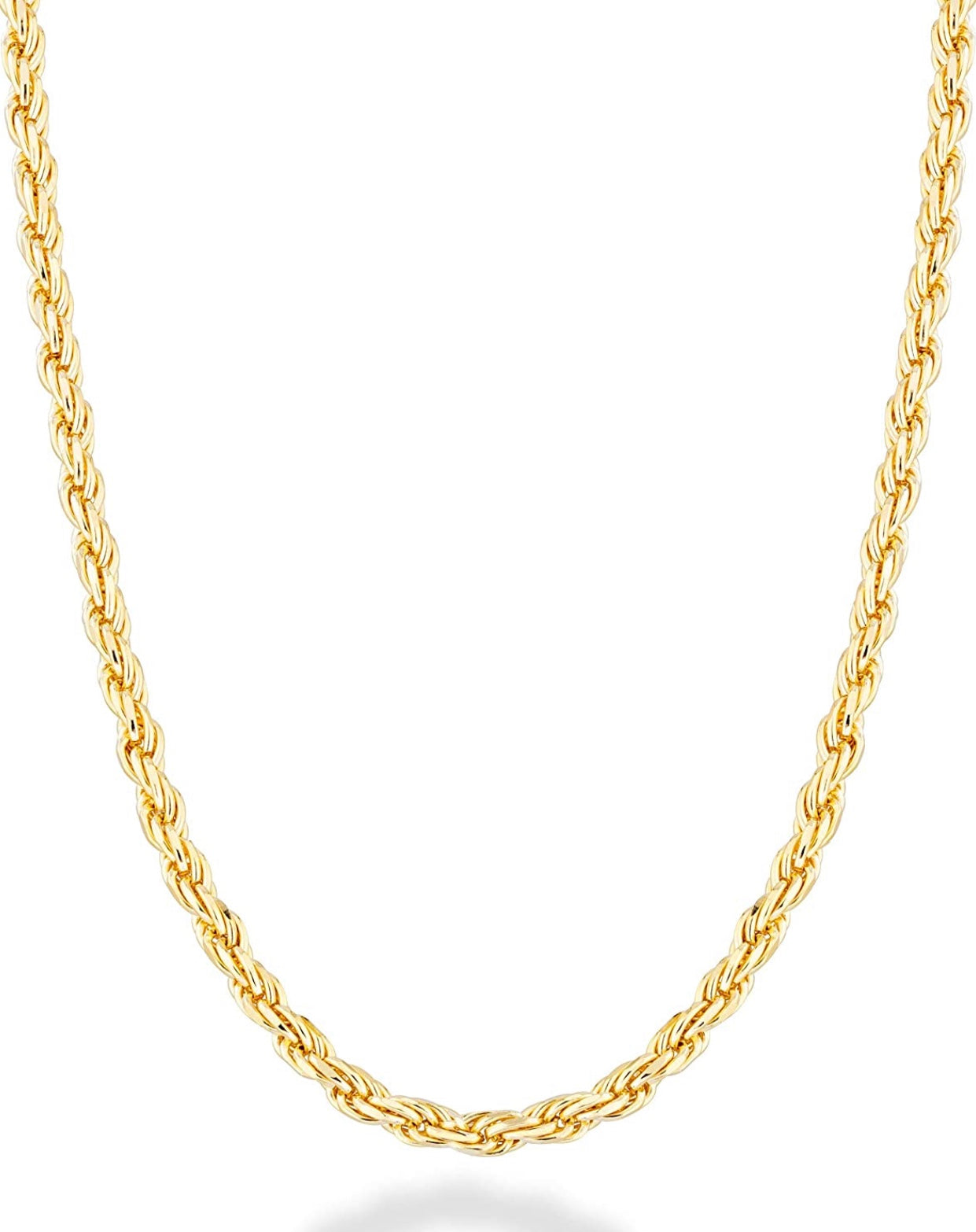 Sterling Unisex Sterling Silver, Yellow Silver 3mm, 4mm Diamond-Cut Rope Chain Necklace
