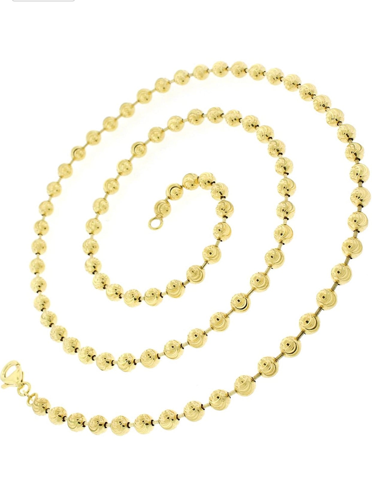 Moon Cut Bead Chain Necklace Yellow, Silver 3mm, 4mm