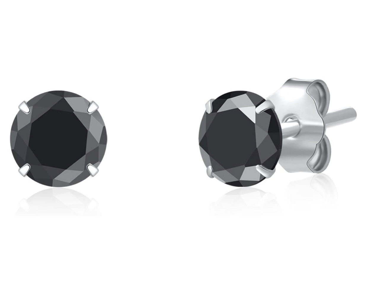 Sterling Silver Black CZ 3mm-5mm CZ Stud Earrings Men Women