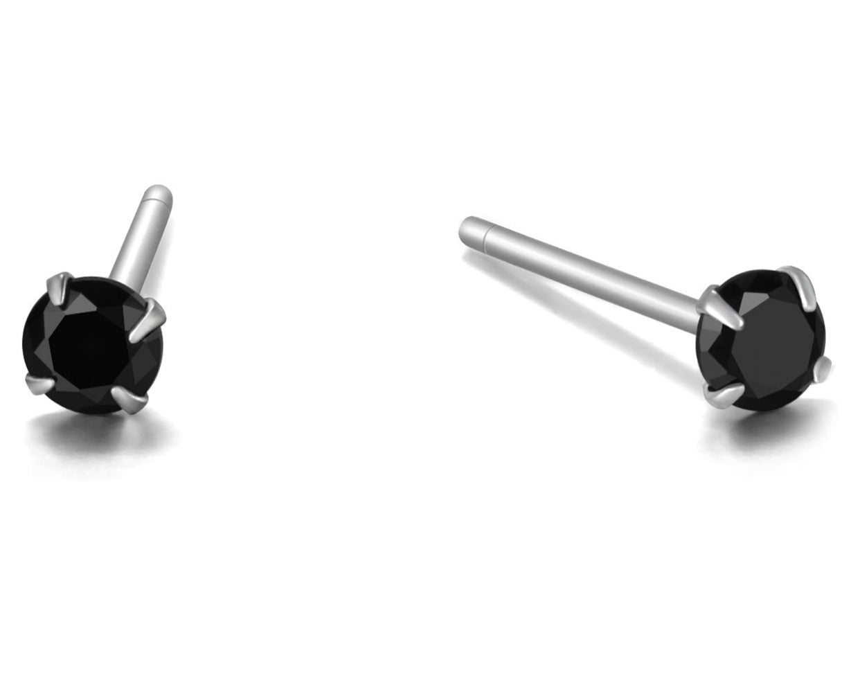 Sterling Silver Black CZ 3mm-5mm CZ Stud Earrings Men Women