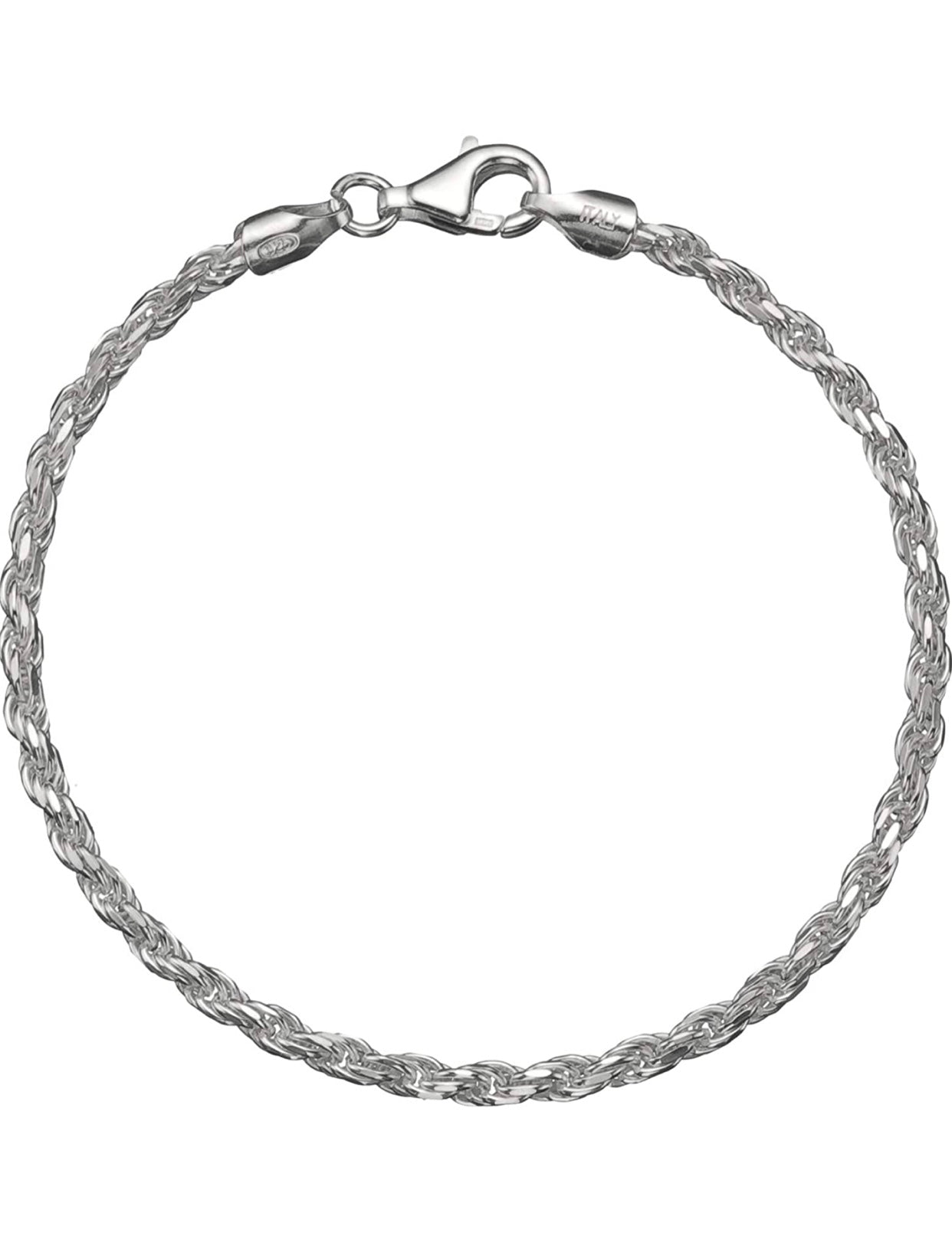 Solid Sterling Silver 3mm Italian Diamond Cut Twisted Rope Chain Anklet 10"