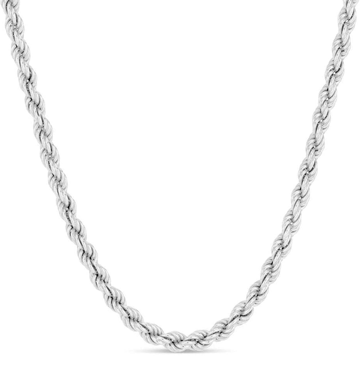 Sterling Unisex Sterling Silver, Yellow Silver 3mm, 4mm Diamond-Cut Rope Chain Necklace