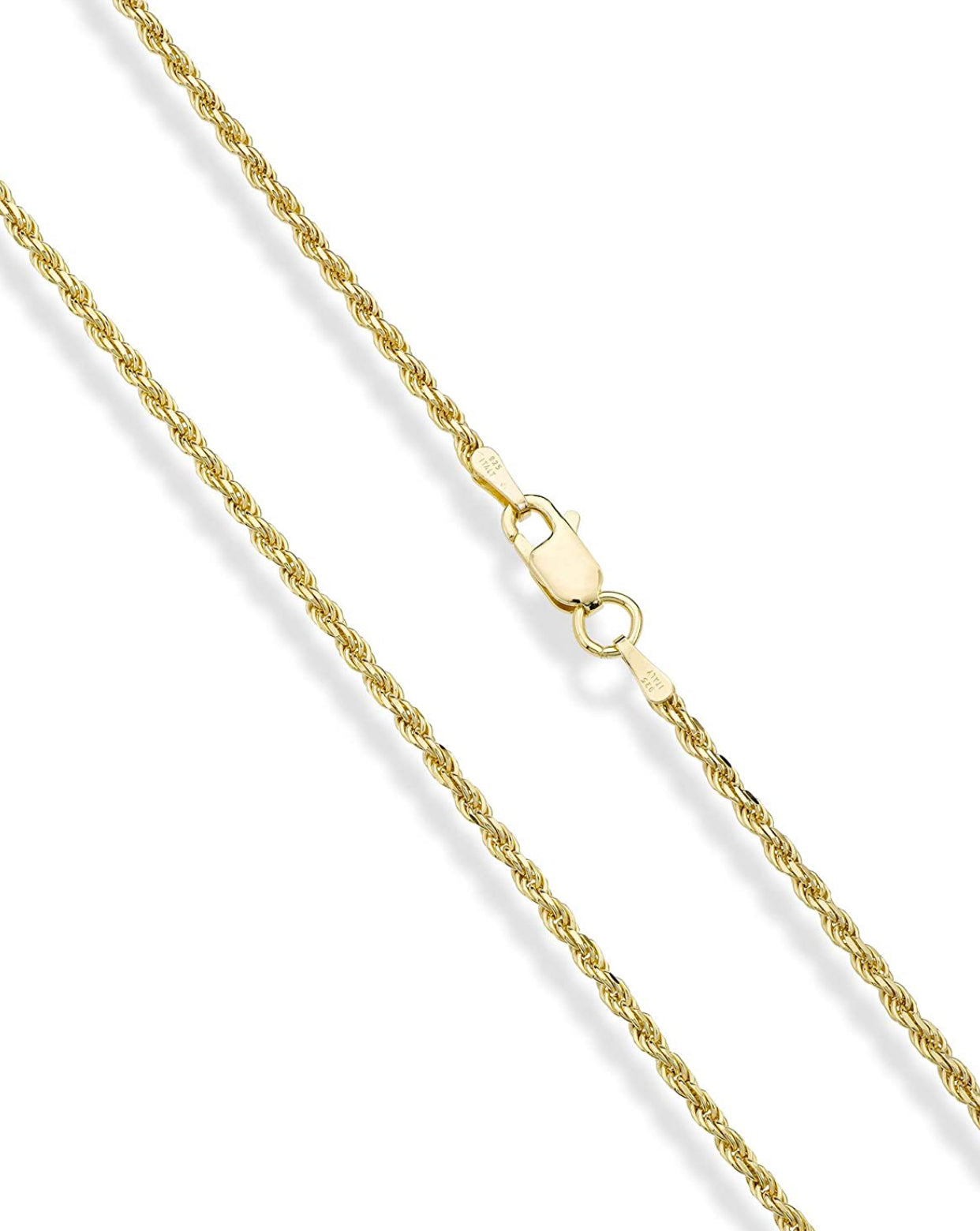 Sterling Unisex Sterling Silver, Yellow Silver 3mm, 4mm Diamond-Cut Rope Chain Necklace